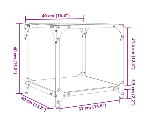 Mesa de centro superficie vidrio transparente acero 40x40x40 cm