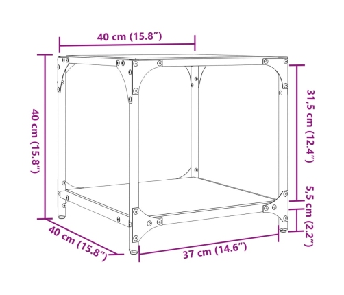 vidaXL Mesas de centro 2 uds vidrio transparente y acero 40x40x40 cm