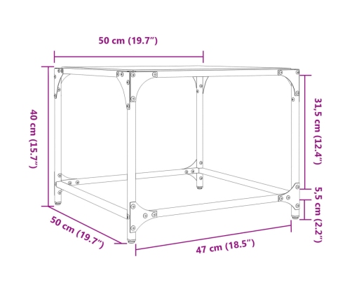 Mesa de centro superficie vidrio negro y acero 50x50x40 cm