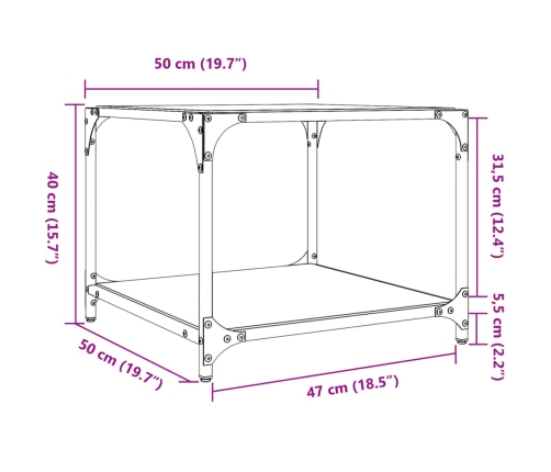 Mesa de centro superficie vidrio transparente acero 50x50x40 cm