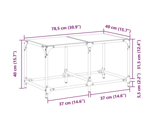 Mesa de centro superficie de vidrio acero 78,5x40x40 cm