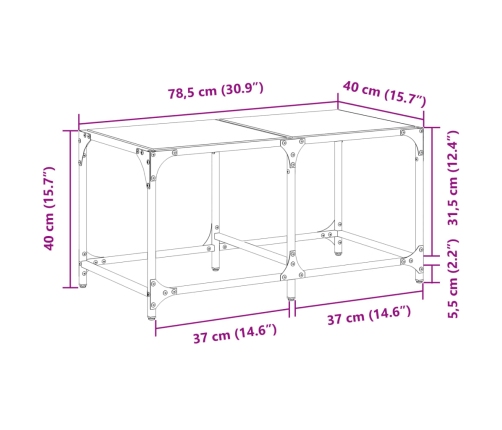 Mesa de centro superficie de vidrio acero negra 78,5x40x40 cm