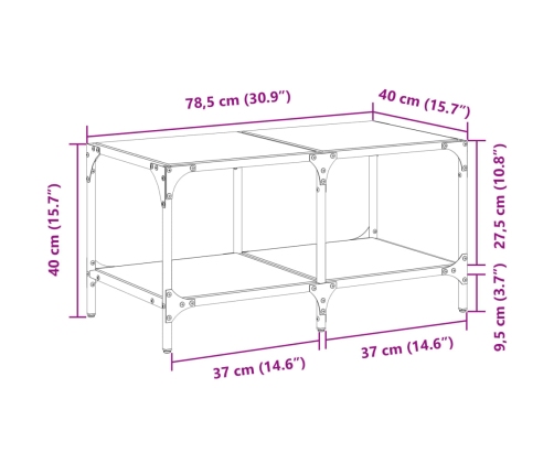 Mesa de centro superficie de vidrio acero 78,5x40x40 cm