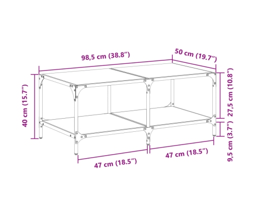 Mesa de centro superficie de vidrio acero 98,5x50x40 cm