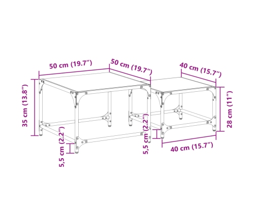 Mesas de centro apilables con tapa de vidrio 2 pzas acero