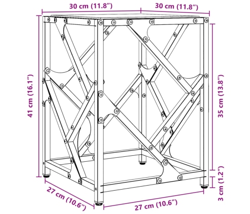 Mesa de centro acero superficie vidrio transparente 30x30x41 cm