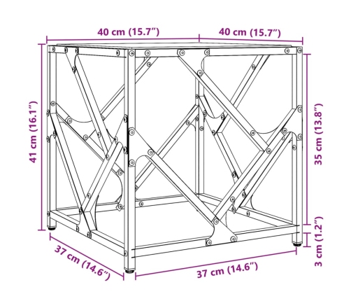 Mesa de centro de acero superficie de vidrio negra 40x40x41 cm