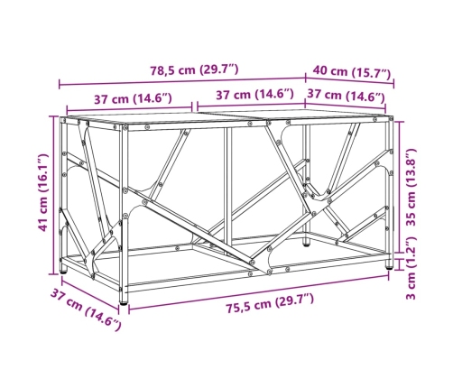 vidaXL Mesa de centro de acero y tapa vidrio transparente 78,5x40x41cm