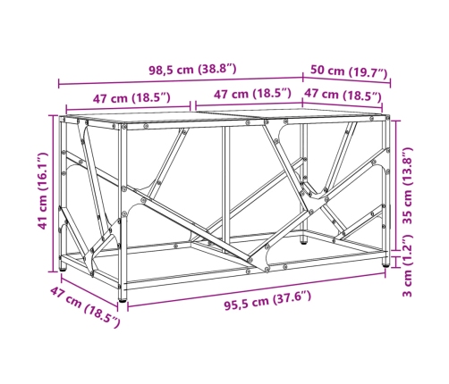 vidaXL Mesa de centro de acero y tapa vidrio transparente 98,5x50x41cm