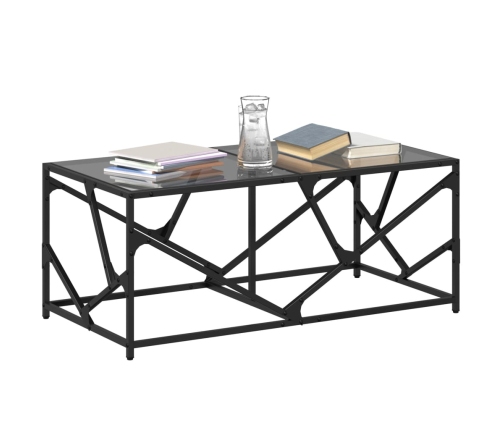 Mesa de centro de acero superficie de vidrio negra 98,5x50x41cm