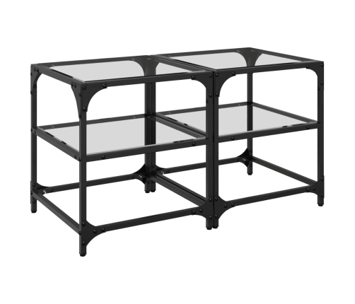 Mesa de centro superficie de vidrio 2 uds acero 40x40x45 cm