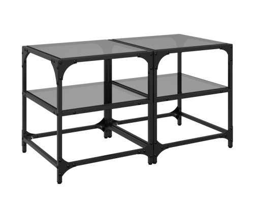 Mesa de centro superficie vidrio 2 uds acero negro 40x40x45 cm