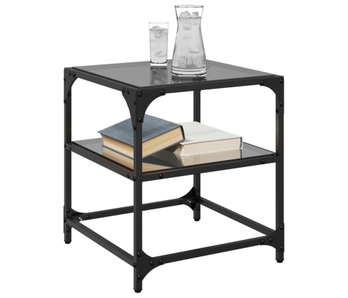 Mesa de centro superficie vidrio 2 uds acero negro 40x40x45 cm