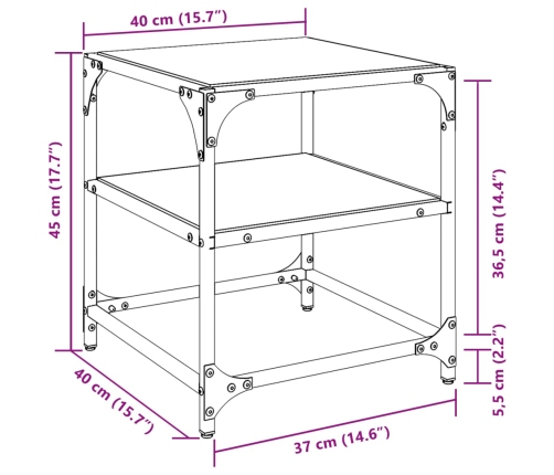 Mesa de centro superficie vidrio 2 uds acero negro 40x40x45 cm