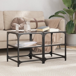 Mesa de centro superficie vidrio 2 uds acero negro 40x40x45 cm