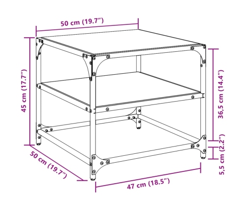 vidaXL Mesa de centro superficie vidrio transparente acero 50x50x45 cm