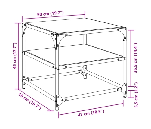 Mesa de centro superficie de vidrio 2 uds acero 50x50x45 cm