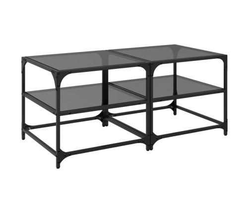 Mesa de centro superficie vidrio 2 uds acero negro 50x50x45 cm