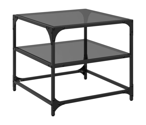 Mesa de centro superficie vidrio 2 uds acero negro 50x50x45 cm