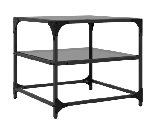 Mesa de centro superficie vidrio 2 uds acero negro 50x50x45 cm