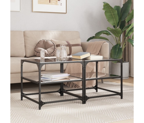 Mesa de centro superficie vidrio 2 uds acero negro 50x50x45 cm