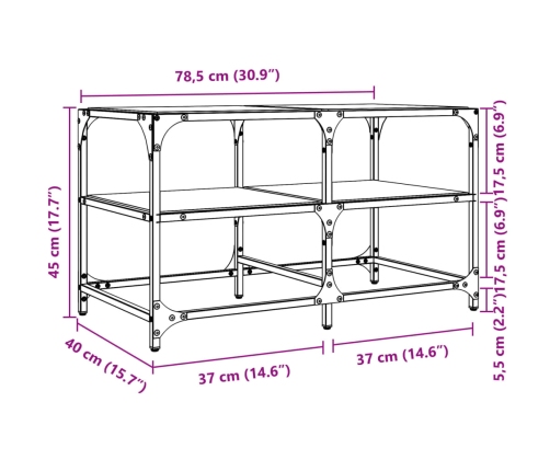 vidaXL Mesa de centro superficie de vidrio acero 78,5x40x45 cm