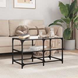 Mesa de centro superficie de vidrio acero negra 78,5x40x45 cm