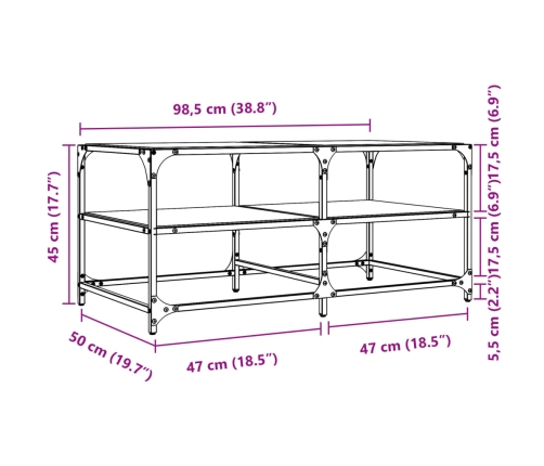 Mesa de centro superficie de vidrio acero 98,5x50x45 cm