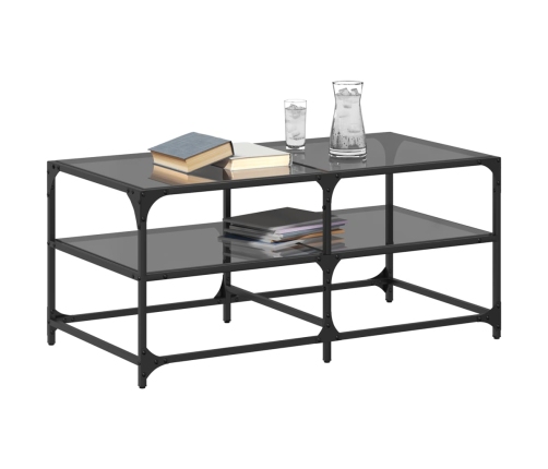 Mesa de centro superficie de vidrio acero negra 98,5x50x45 cm