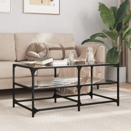 Mesa de centro superficie de vidrio acero negra 98,5x50x45 cm