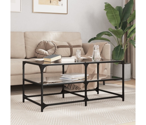 Mesa de centro superficie de vidrio acero negra 98,5x50x45 cm