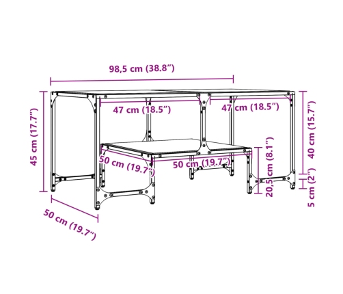 Mesa de centro superficie de vidrio acero 98,5x50x45 cm