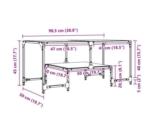 Mesa de centro superficie de vidrio acero negra 98,5x50x45 cm