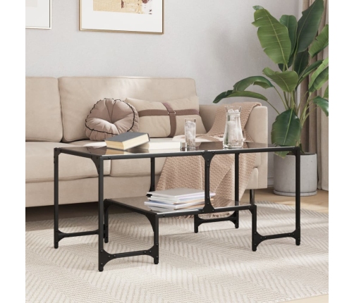 Mesa de centro superficie de vidrio acero negra 98,5x50x45 cm