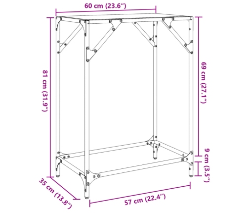 Mesa consola superficie vidrio transparente acero 60x35x81 cm