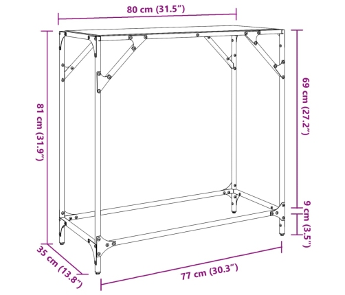 Mesa consola superficie vidrio transparente acero 80x35x81 cm