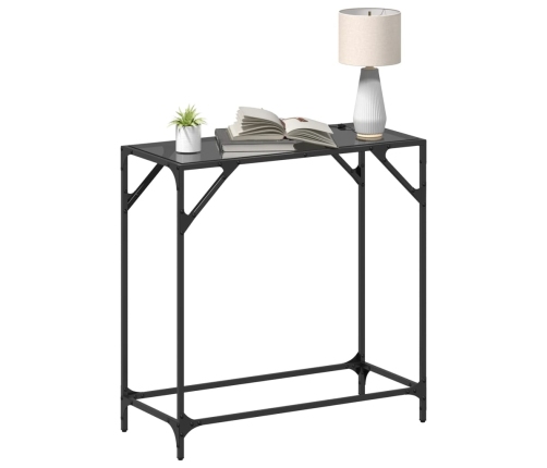 Mesa consola con superficie de vidrio negro acero 80x35x81 cm