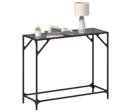 Mesa consola con superficie de vidrio negro acero 98x35x81 cm