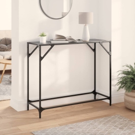 Mesa consola con superficie de vidrio negro acero 98x35x81 cm