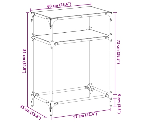 Mesa consola superficie vidrio transparente acero 60x35x81 cm