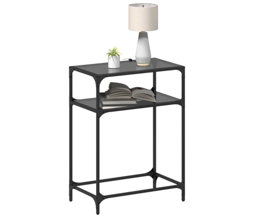 Mesa consola con superficie de vidrio negro acero 60x35x81 cm