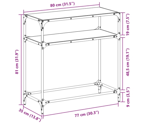 Mesa consola superficie vidrio transparente acero 80x35x81 cm