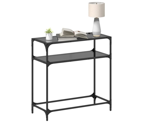 Mesa consola con superficie de vidrio negro acero 80x35x81 cm