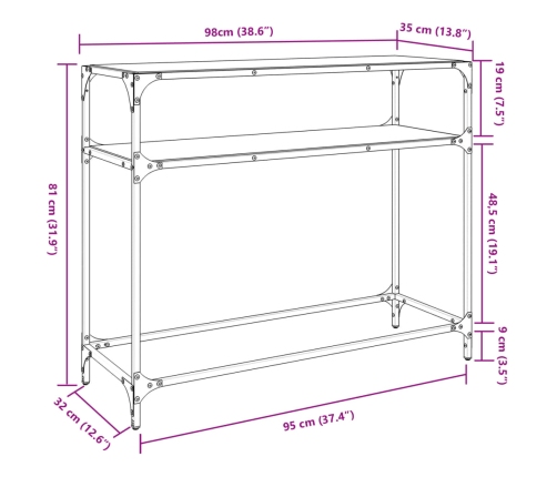 Mesa consola superficie vidrio transparente acero 98x35x81 cm