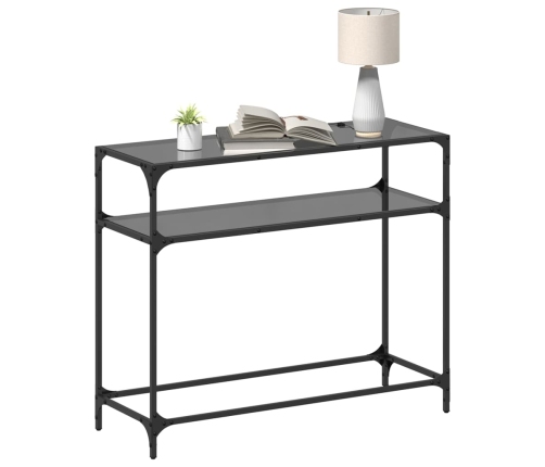 Mesa consola con superficie de vidrio negro acero 98x35x81 cm