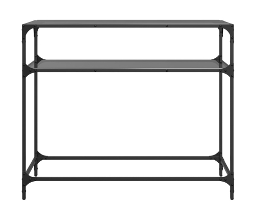 Mesa consola con superficie de vidrio negro acero 98x35x81 cm