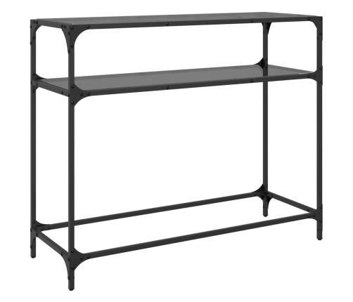 Mesa consola con superficie de vidrio negro acero 98x35x81 cm