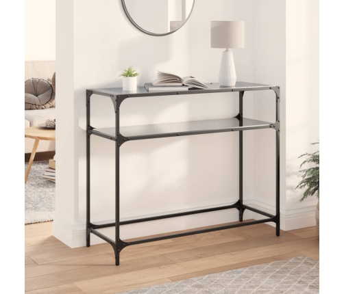 Mesa consola con superficie de vidrio negro acero 98x35x81 cm