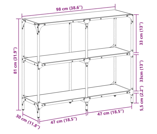 Mesa consola superficie vidrio transparente acero 98x30x81 cm