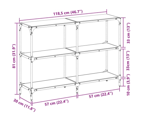 Mesa consola superficie vidrio transparente acero 118,5x30x81cm